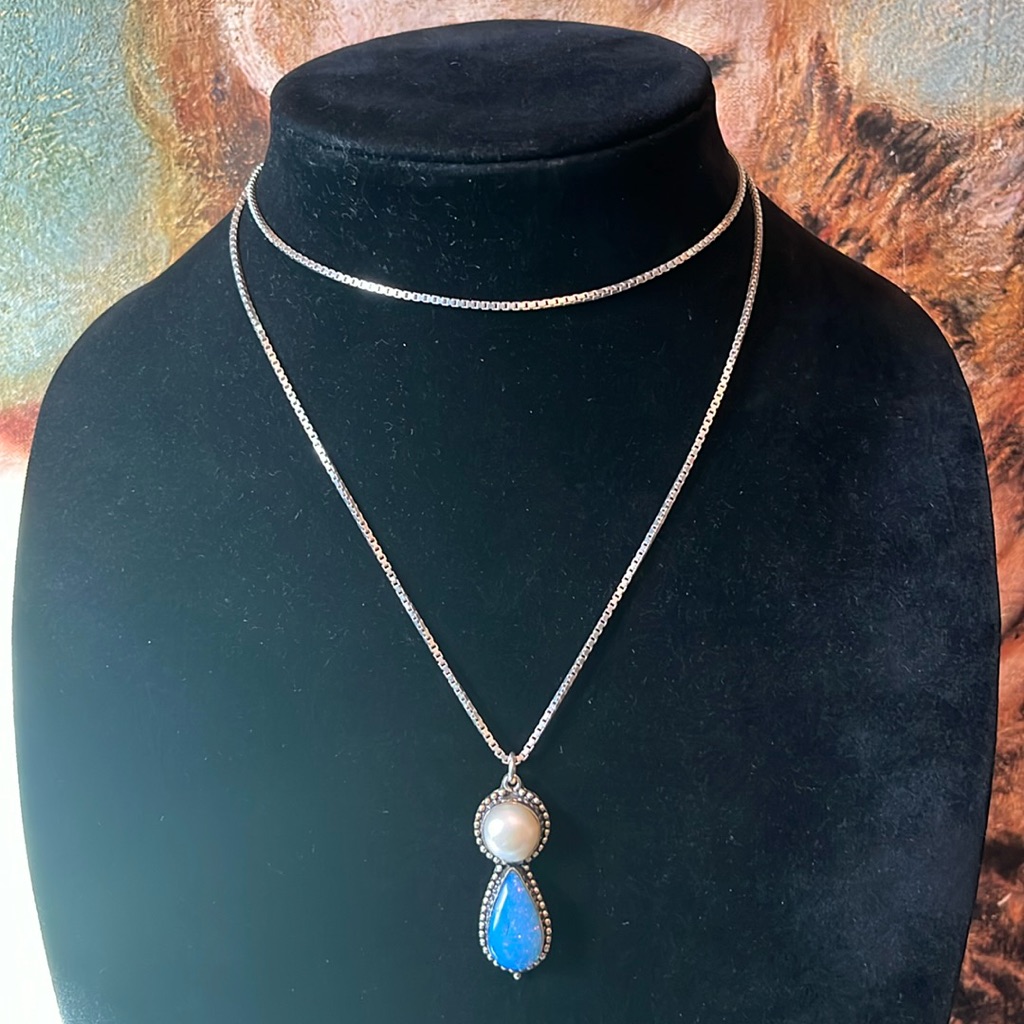 Sterling Necklace Pearl & Lab Created Opal